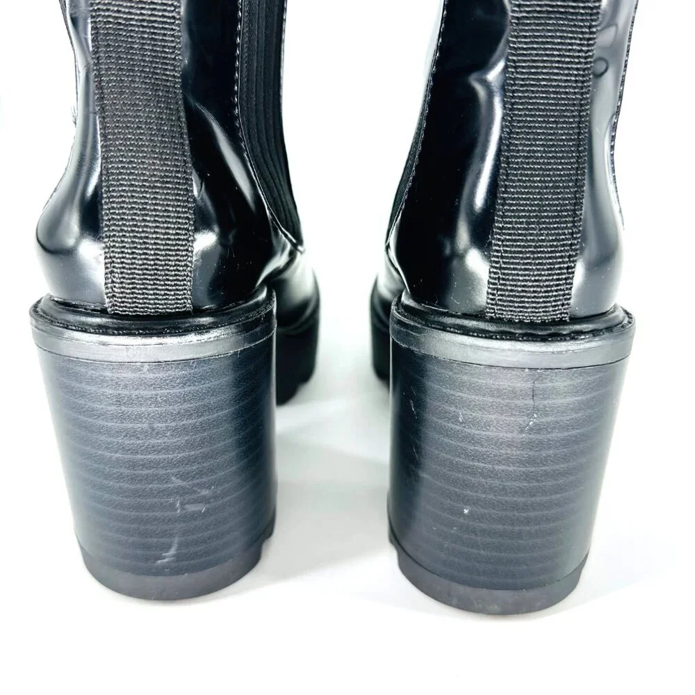 Zara Womens Black Glossy Leather Chunky Heel Chelsea Ankle Boots Size 36 EU - Picture 6 of 11